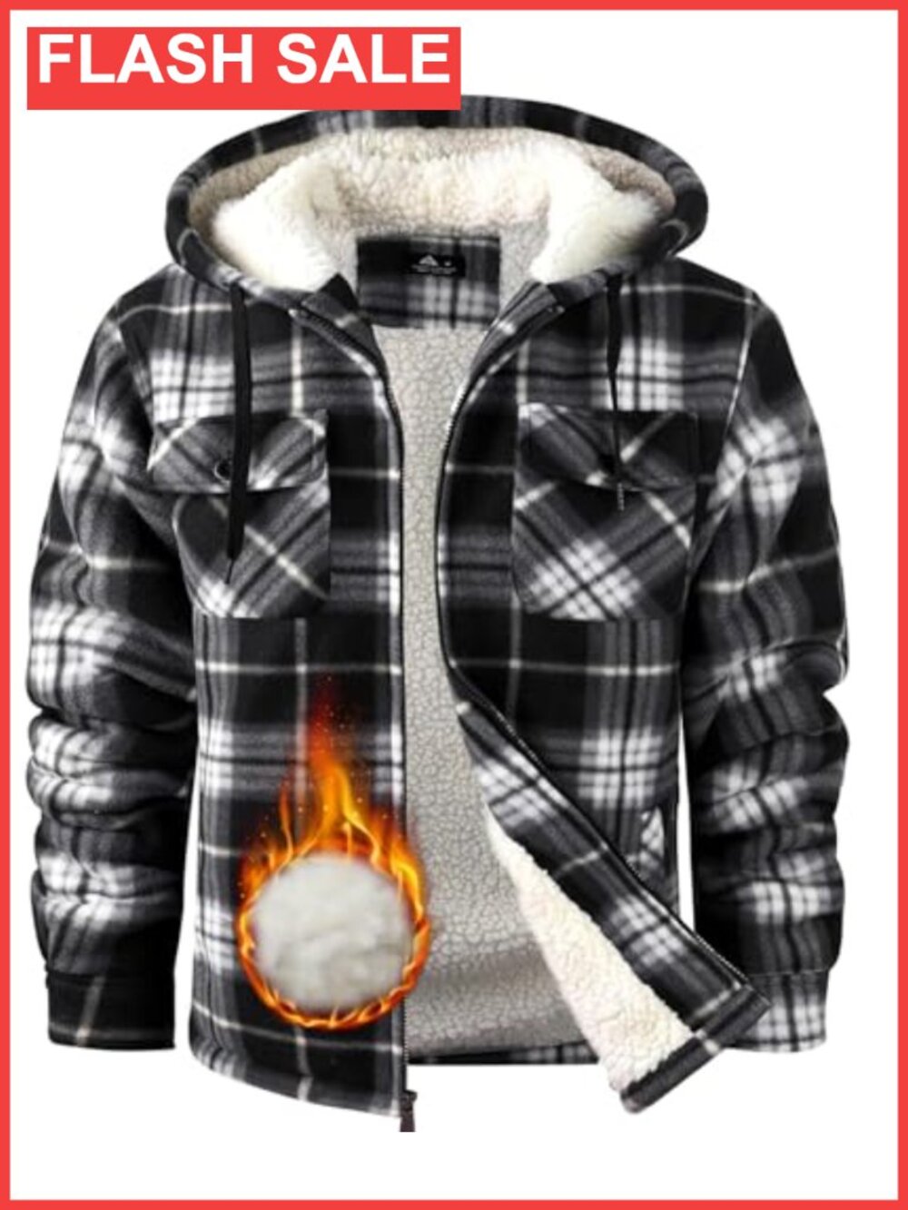 Men's Sherpa Lined Plaid Flannel Hoodie Jacket Zip Up